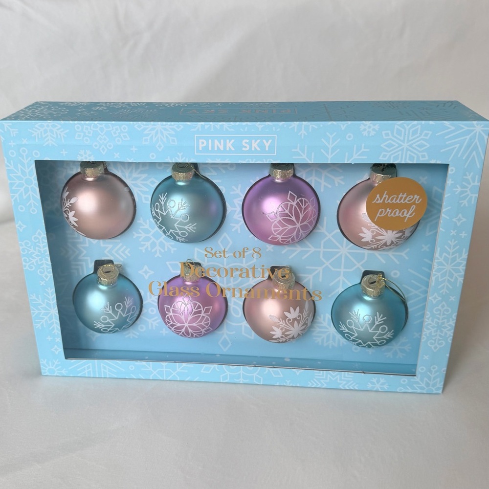 Pink Sky Decorative Glass Ornaments, Set of 8